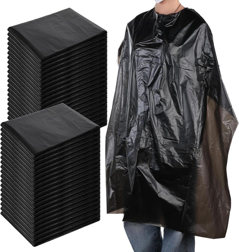 Tobeelec 100 Pcs Disposable Capes Hair Salon, 51.2x36.2 Inch Disposable Hair Salon Capes, Waterproof Barber Cape, Single Use Shampoo Hair Cutting Cape Dressing Apron for Barbershop & Salon Hairdressing (Black) - Image 1